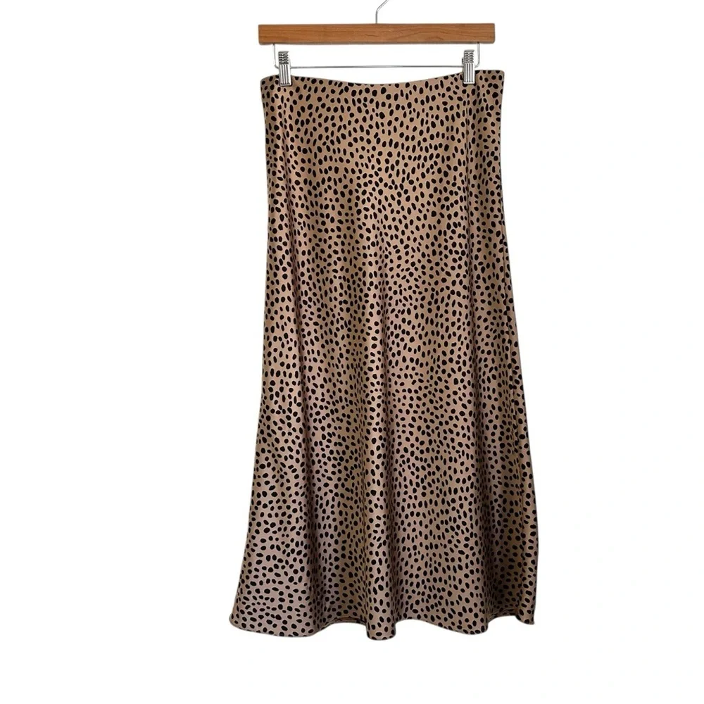 J Crew Womens Satin Animal Print A-Line Midi Skirt Sz Med Brown Black Pullon